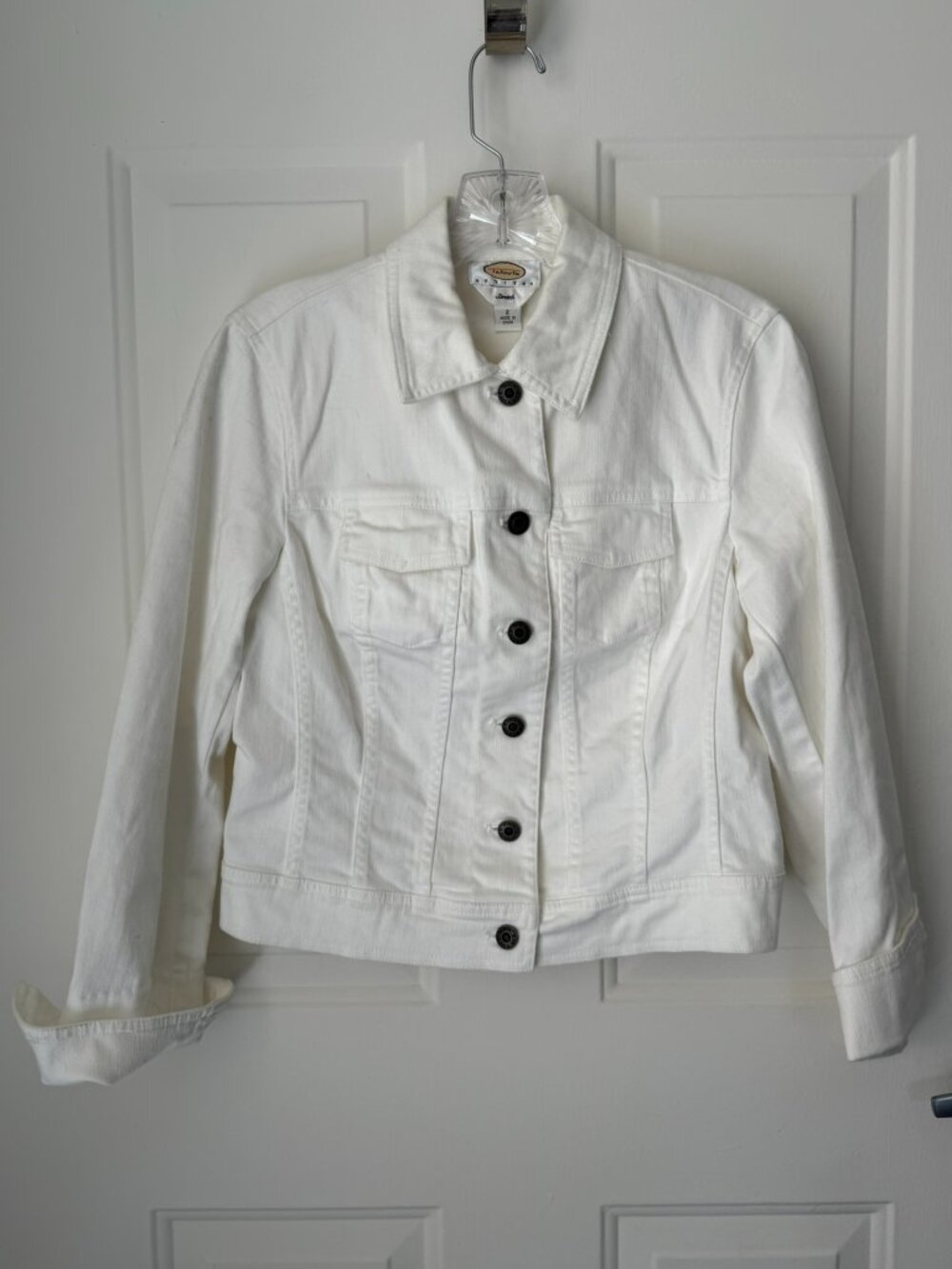 Talbots Petite White Jean Jacket with French Cuffs